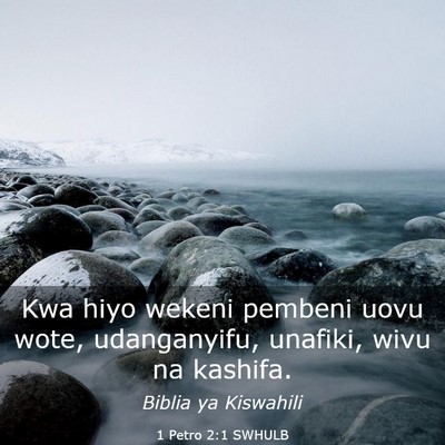 Picture 03 - 1 Petro 2:1 SWHULB - Kwa hiyo wekeni pembeni uovu wote, udanganyifu, - Bible Verse Picture
