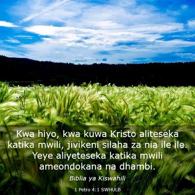 Picture 03 - 1 Petro 4:1 SWHULB - Kwa hiyo, kwa kuwa Kristo aliteseka katika mwili, - Bible Verse Picture
