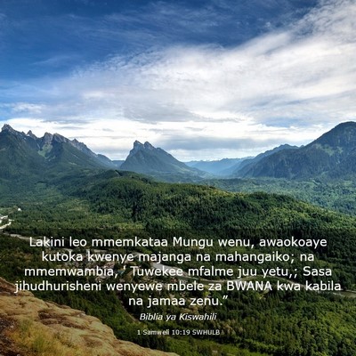Picture 03 - 1 Samweli 10:19 SWHULB - Lakini leo mmemkataa Mungu wenu, awaokoaye kutoka - Bible Verse Picture