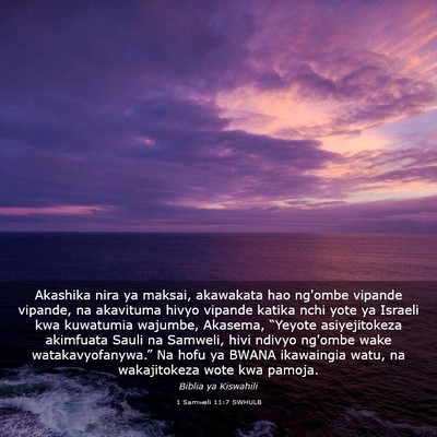 Picture 03 - 1 Samweli 11:7 SWHULB - Akashika nira ya maksai, akawakata hao ng'ombe - Bible Verse Picture