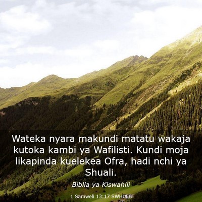 Picture 03 - 1 Samweli 13:17 SWHULB - Wateka nyara makundi matatu wakaja kutoka kambi - Bible Verse Picture