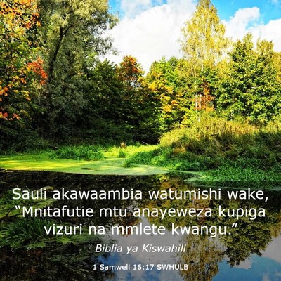 Picture 03 - 1 Samweli 16:17 SWHULB - Sauli akawaambia watumishi wake, “Mnitafutie - Bible Verse Picture