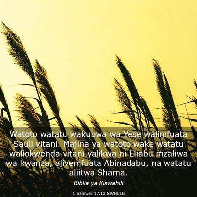 Picture 03 - 1 Samweli 17:13 SWHULB - Watoto watatu wakubwa wa Yese walimfuata Sauli - Bible Verse Picture