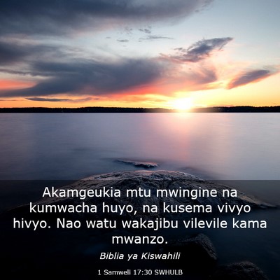 Picture 03 - 1 Samweli 17:30 SWHULB - Akamgeukia mtu mwingine na kumwacha huyo, na - Bible Verse Picture