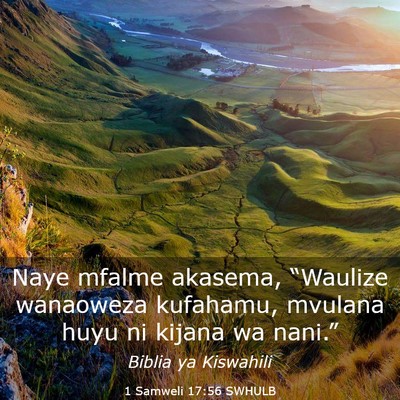 Picture 03 - 1 Samweli 17:56 SWHULB - Naye mfalme akasema, “Waulize wanaoweza - Bible Verse Picture