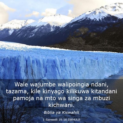 Picture 03 - 1 Samweli 19:16 SWHULB - Wale wajumbe walipoingia ndani, tazama, kile - Bible Verse Picture
