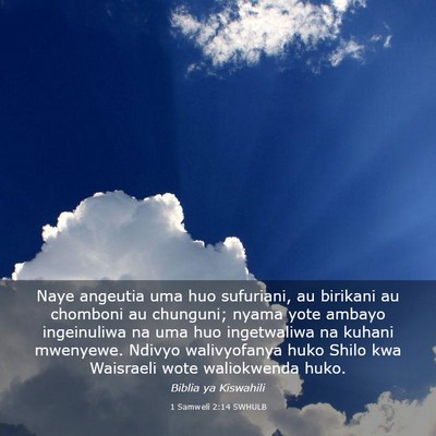 Picture 03 - 1 Samweli 2:14 SWHULB - Naye angeutia uma huo sufuriani, au birikani au - Bible Verse Picture