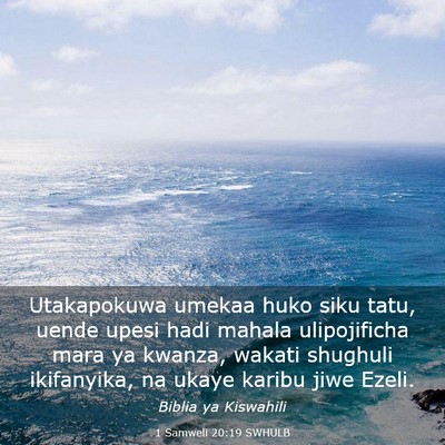 Picture 03 - 1 Samweli 20:19 SWHULB - Utakapokuwa umekaa huko siku tatu, uende upesi - Bible Verse Picture
