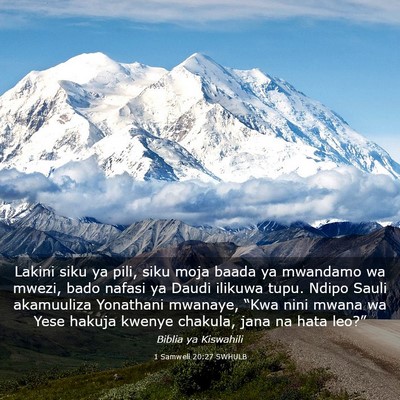 Picture 03 - 1 Samweli 20:27 SWHULB - Lakini siku ya pili, siku moja baada ya mwandamo - Bible Verse Picture