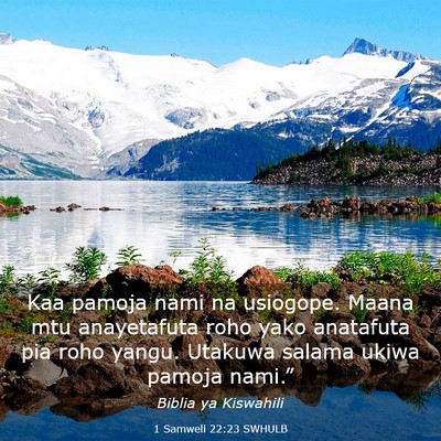 Picture 03 - 1 Samweli 22:23 SWHULB - Kaa pamoja nami na usiogope. Maana mtu - Bible Verse Picture