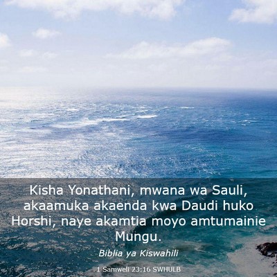 Picture 03 - 1 Samweli 23:16 SWHULB - Kisha Yonathani, mwana wa Sauli, akaamuka akaenda - Bible Verse Picture
