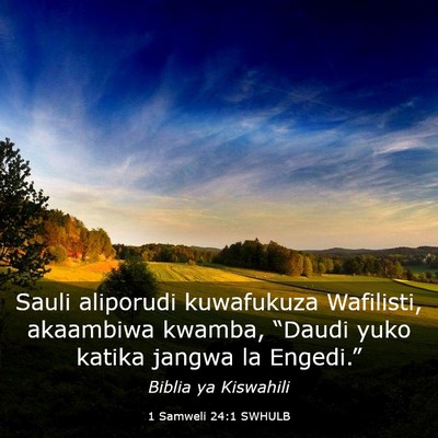 Picture 03 - 1 Samweli 24:1 SWHULB - Sauli aliporudi kuwafukuza Wafilisti, akaambiwa - Bible Verse Picture