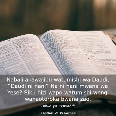 Picture 03 - 1 Samweli 25:10 SWHULB - Nabali akawajibu watumishi wa Daudi, “Daudi ni - Bible Verse Picture