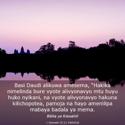 Picture 03 - 1 Samweli 25:21 SWHULB - Basi Daudi alikuwa amesema, “Hakika nimelinda - Bible Verse Picture
