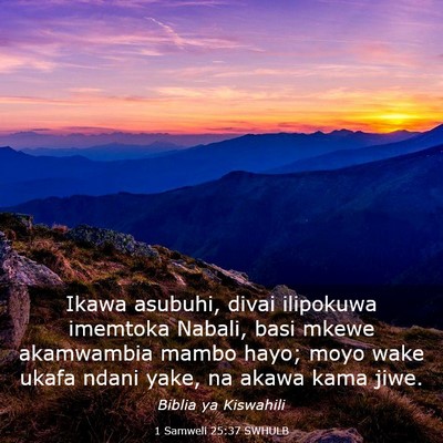 Picture 03 - 1 Samweli 25:37 SWHULB - Ikawa asubuhi, divai ilipokuwa imemtoka Nabali, - Bible Verse Picture