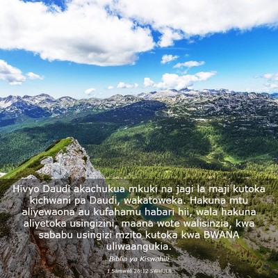 Picture 03 - 1 Samweli 26:12 SWHULB - Hivyo Daudi akachukua mkuki na jagi la maji - Bible Verse Picture