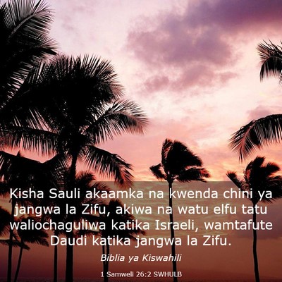 Picture 03 - 1 Samweli 26:2 SWHULB - Kisha Sauli akaamka na kwenda chini ya jangwa la - Bible Verse Picture