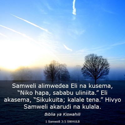 Picture 03 - 1 Samweli 3:5 SWHULB - Samweli alimwedea Eli na kusema, “Niko hapa, - Bible Verse Picture
