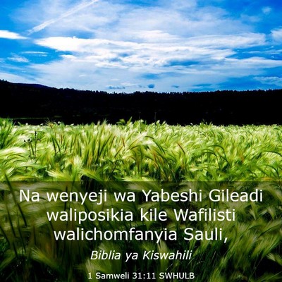 Picture 03 - 1 Samweli 31:11 SWHULB - Na wenyeji wa Yabeshi Gileadi waliposikia kile - Bible Verse Picture