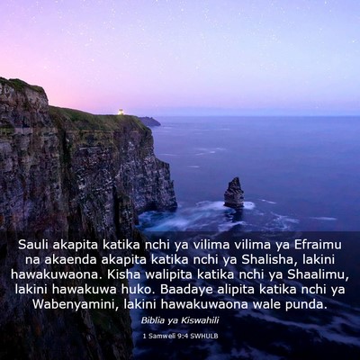 Picture 03 - 1 Samweli 9:4 SWHULB - Sauli akapita katika nchi ya vilima vilima ya - Bible Verse Picture