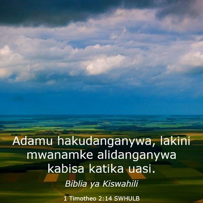 Picture 03 - 1 Timotheo 2:14 SWHULB - Adamu hakudanganywa, lakini mwanamke alidanganywa - Bible Verse Picture
