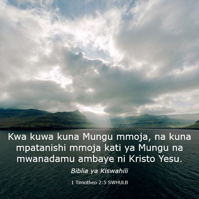 Picture 03 - 1 Timotheo 2:5 SWHULB - Kwa kuwa kuna Mungu mmoja, na kuna mpatanishi - Bible Verse Picture