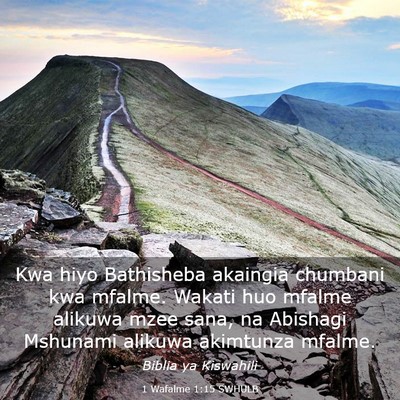 Picture 03 - 1 Wafalme 1:15 SWHULB - Kwa hiyo Bathisheba akaingia chumbani kwa mfalme. - Bible Verse Picture