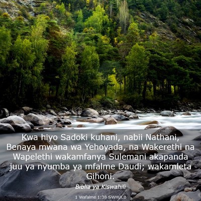 Picture 03 - 1 Wafalme 1:38 SWHULB - Kwa hiyo Sadoki kuhani, nabii Nathani, Benaya - Bible Verse Picture