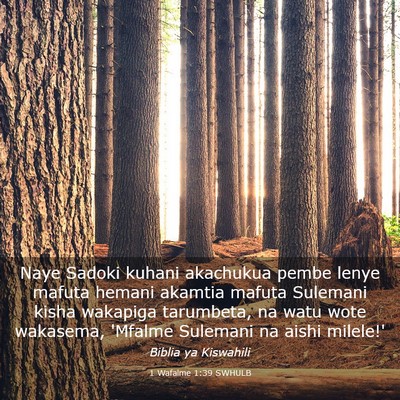 Picture 03 - 1 Wafalme 1:39 SWHULB - Naye Sadoki kuhani akachukua pembe lenye mafuta - Bible Verse Picture