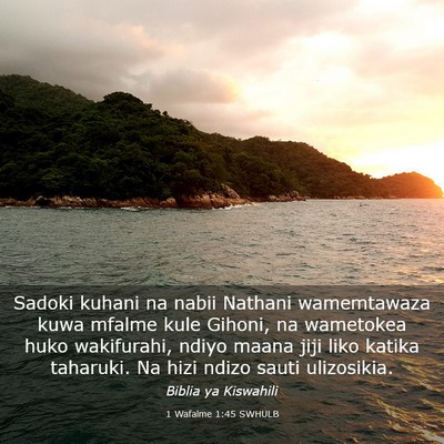 Picture 03 - 1 Wafalme 1:45 SWHULB - Sadoki kuhani na nabii Nathani wamemtawaza kuwa - Bible Verse Picture