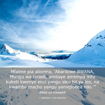 Picture 03 - 1 Wafalme 1:48 SWHULB - Mfalme pia alisema, 'Abarikiwe BWANA, Mungu wa - Bible Verse Picture