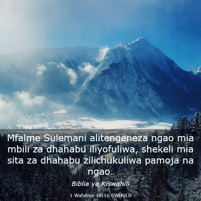 Picture 03 - 1 Wafalme 10:16 SWHULB - Mfalme Sulemani alitengeneza ngao mia mbili za - Bible Verse Picture