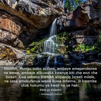 Picture 03 - 1 Wafalme 10:9 SWHULB - BWANA, Mungu wako asifiwe, ambaye amependezwa na - Bible Verse Picture