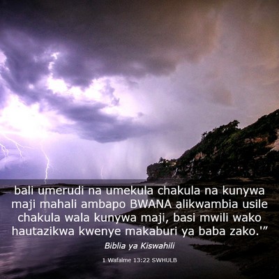 Picture 03 - 1 Wafalme 13:22 SWHULB - bali umerudi na umekula chakula na kunywa maji - Bible Verse Picture