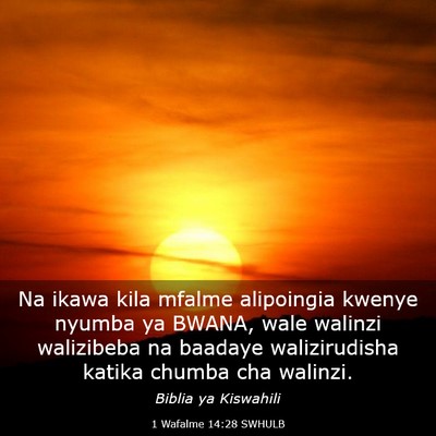 Picture 03 - 1 Wafalme 14:28 SWHULB - Na ikawa kila mfalme alipoingia kwenye nyumba ya - Bible Verse Picture