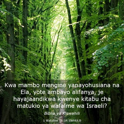 Picture 03 - 1 Wafalme 16:14 SWHULB - Kwa mambo mengine yanayohusiana na Ela, yote - Bible Verse Picture
