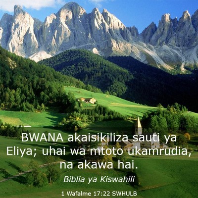 Picture 03 - 1 Wafalme 17:22 SWHULB - BWANA akaisikiliza sauti ya Eliya; uhai wa mtoto - Bible Verse Picture
