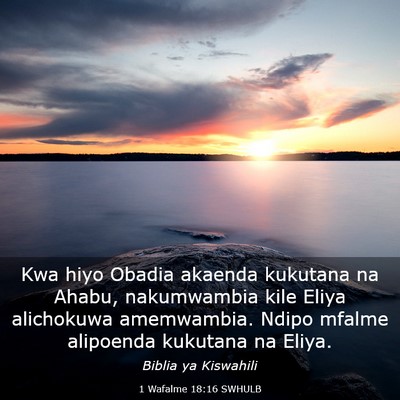 Picture 03 - 1 Wafalme 18:16 SWHULB - Kwa hiyo Obadia akaenda kukutana na Ahabu, - Bible Verse Picture