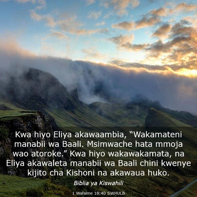 Picture 03 - 1 Wafalme 18:40 SWHULB - Kwa hiyo Eliya akawaambia, “Wakamateni manabii - Bible Verse Picture