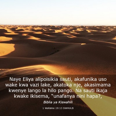 Picture 03 - 1 Wafalme 19:13 SWHULB - Naye Eliya alipoisikia sauti, akafunika uso wake - Bible Verse Picture