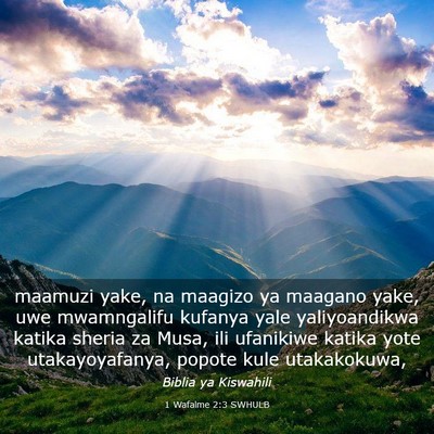 Picture 03 - 1 Wafalme 2:3 SWHULB - maamuzi yake, na maagizo ya maagano yake, uwe - Bible Verse Picture