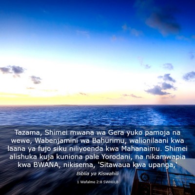 Picture 03 - 1 Wafalme 2:8 SWHULB - Tazama, Shimei mwana wa Gera yuko pamoja na wewe, - Bible Verse Picture