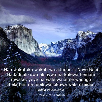Picture 03 - 1 Wafalme 20:16 SWHULB - Nao wakatoka wakati wa adhuhuri. Naye Beni Hadadi - Bible Verse Picture