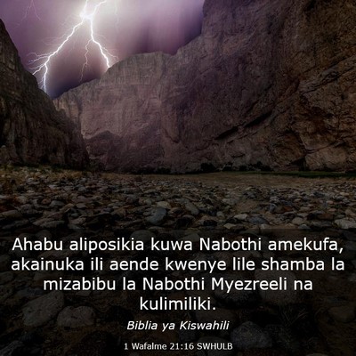 Picture 03 - 1 Wafalme 21:16 SWHULB - Ahabu aliposikia kuwa Nabothi amekufa, akainuka - Bible Verse Picture