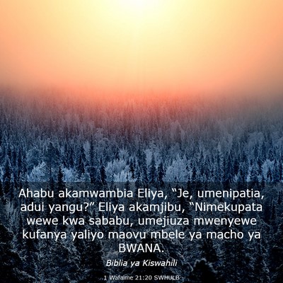 Picture 03 - 1 Wafalme 21:20 SWHULB - Ahabu akamwambia Eliya, “Je, umenipatia, adui - Bible Verse Picture