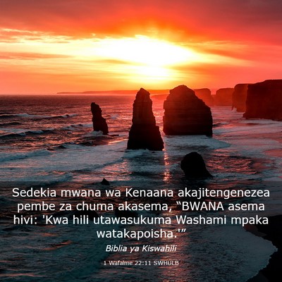 Picture 03 - 1 Wafalme 22:11 SWHULB - Sedekia mwana wa Kenaana akajitengenezea pembe za - Bible Verse Picture