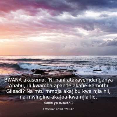 Picture 03 - 1 Wafalme 22:20 SWHULB - BWANA akasema, 'Ni nani atakayemdanganya Ahabu, - Bible Verse Picture