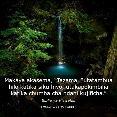 Picture 03 - 1 Wafalme 22:25 SWHULB - Makaya akasema, “Tazama, “utatambua hilo - Bible Verse Picture