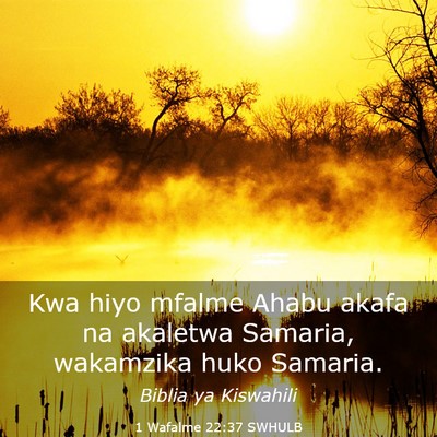 Picture 03 - 1 Wafalme 22:37 SWHULB - Kwa hiyo mfalme Ahabu akafa na akaletwa Samaria, - Bible Verse Picture