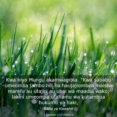 Picture 03 - 1 Wafalme 3:11 SWHULB - Kwa hiyo Mungu akamwambia. “Kwa sababu umeomba - Bible Verse Picture